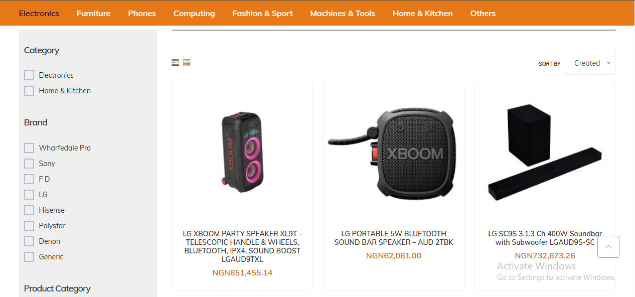 E-commerce dashboard interface